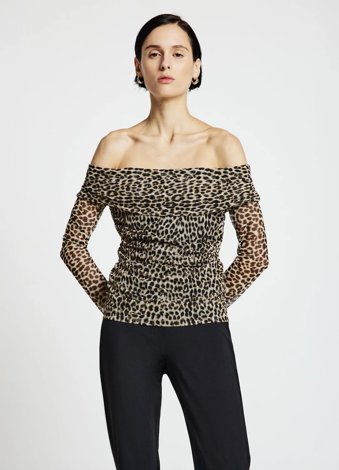 Calliope t-shirt épaules dénudées animalier tulle