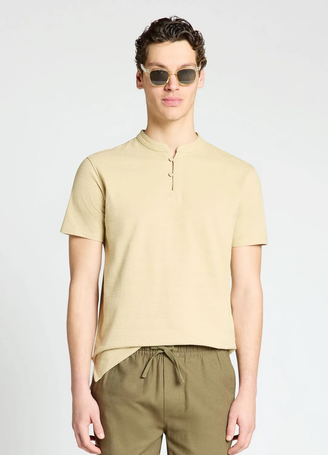 Calliope t-shirt col tunisien homme micro-rayé