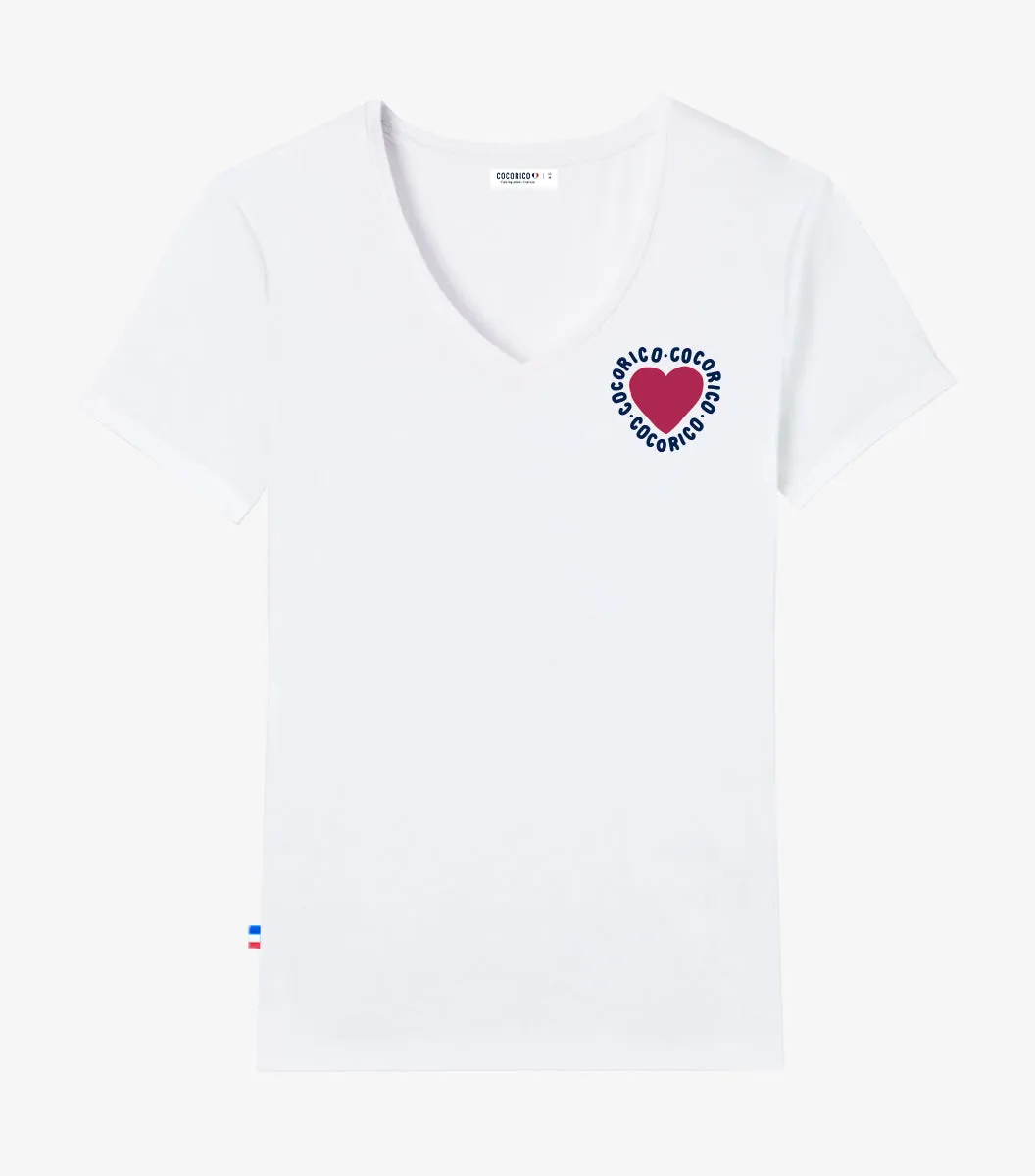 Cocorico Le Roméo T-shirt Col V Femme Blanc Coton