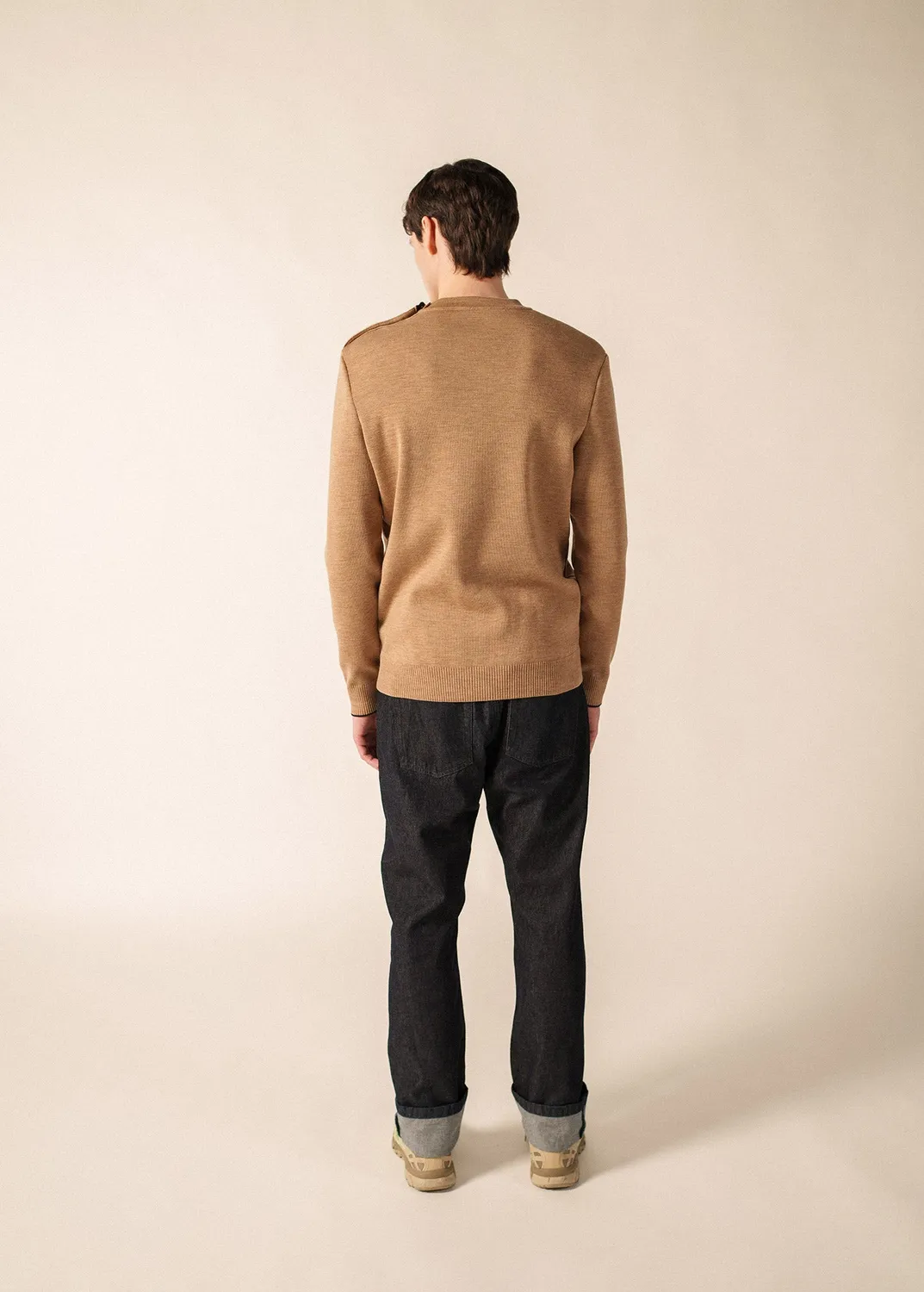 Saint James Rives pull beige foncé laine homme