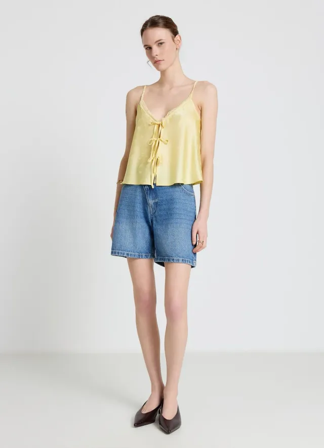 Calliope bermuda jean patte asymétrique femme taille haute