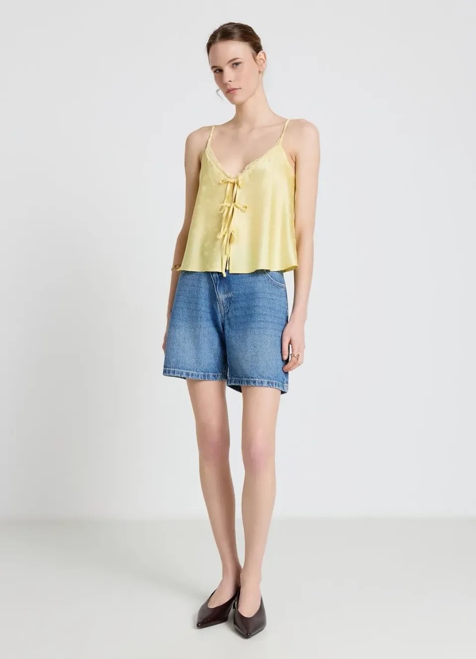 Calliope bermuda jean patte asymétrique femme taille haute