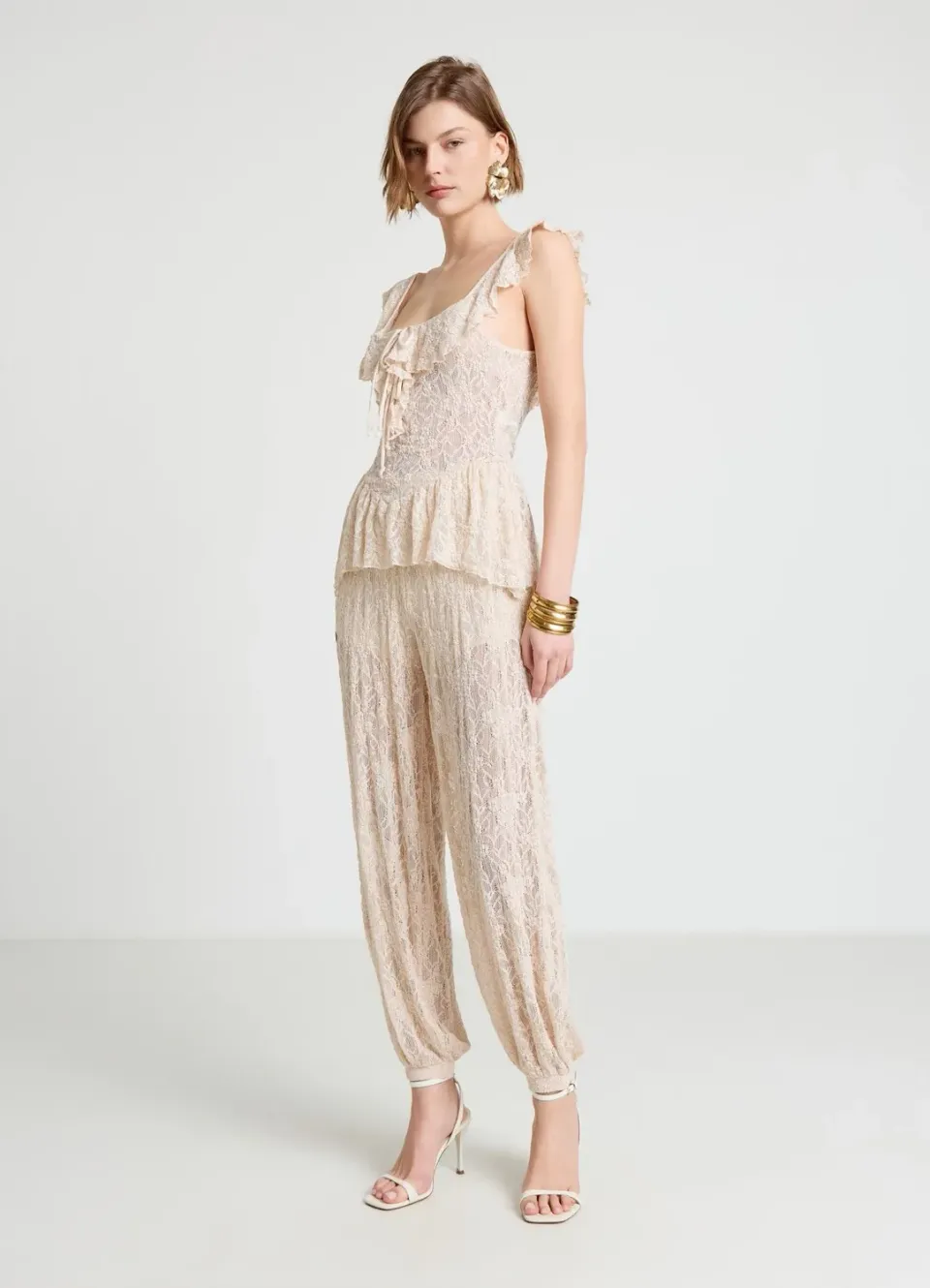 Calliope dentelle top femme volants col carré