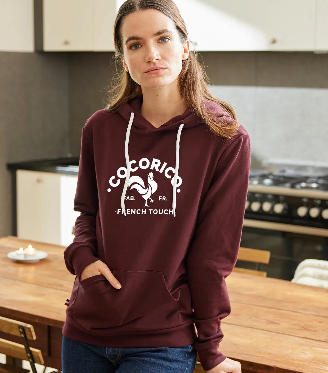 Cocorico Coq Français sweat à capuche femme bordeaux coton