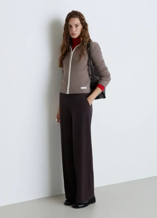 Calliope cardigan zippé femme côtes col montant