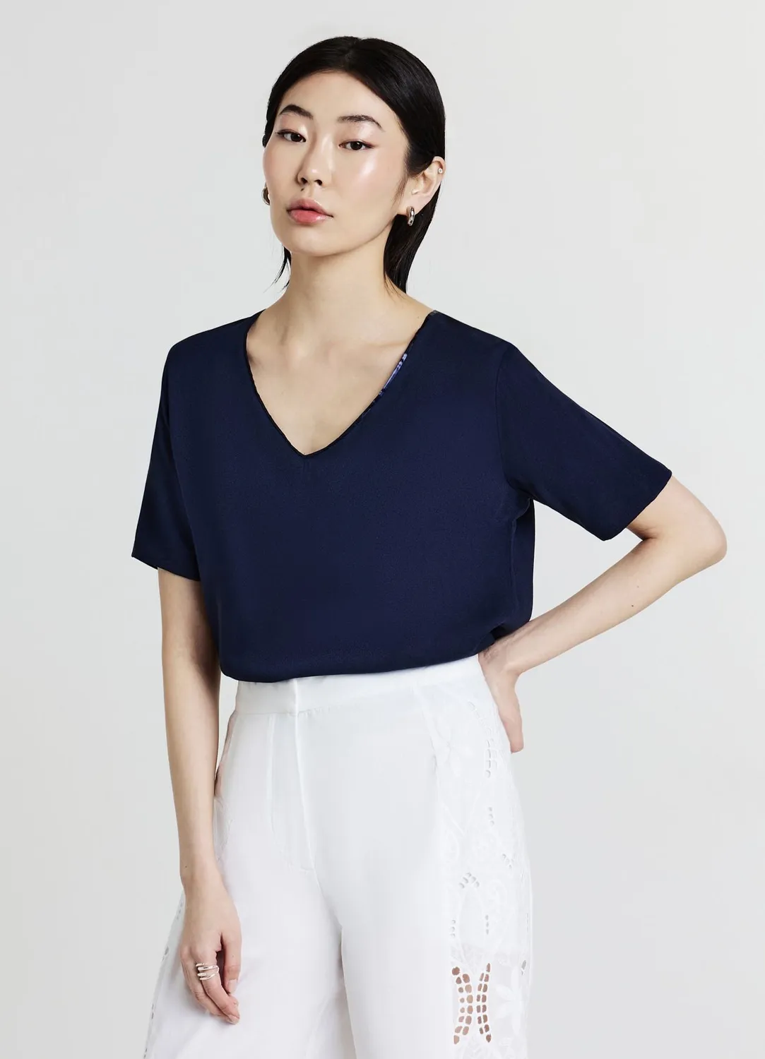 Calliope Scollo Ampio blouse femme col large manches courtes