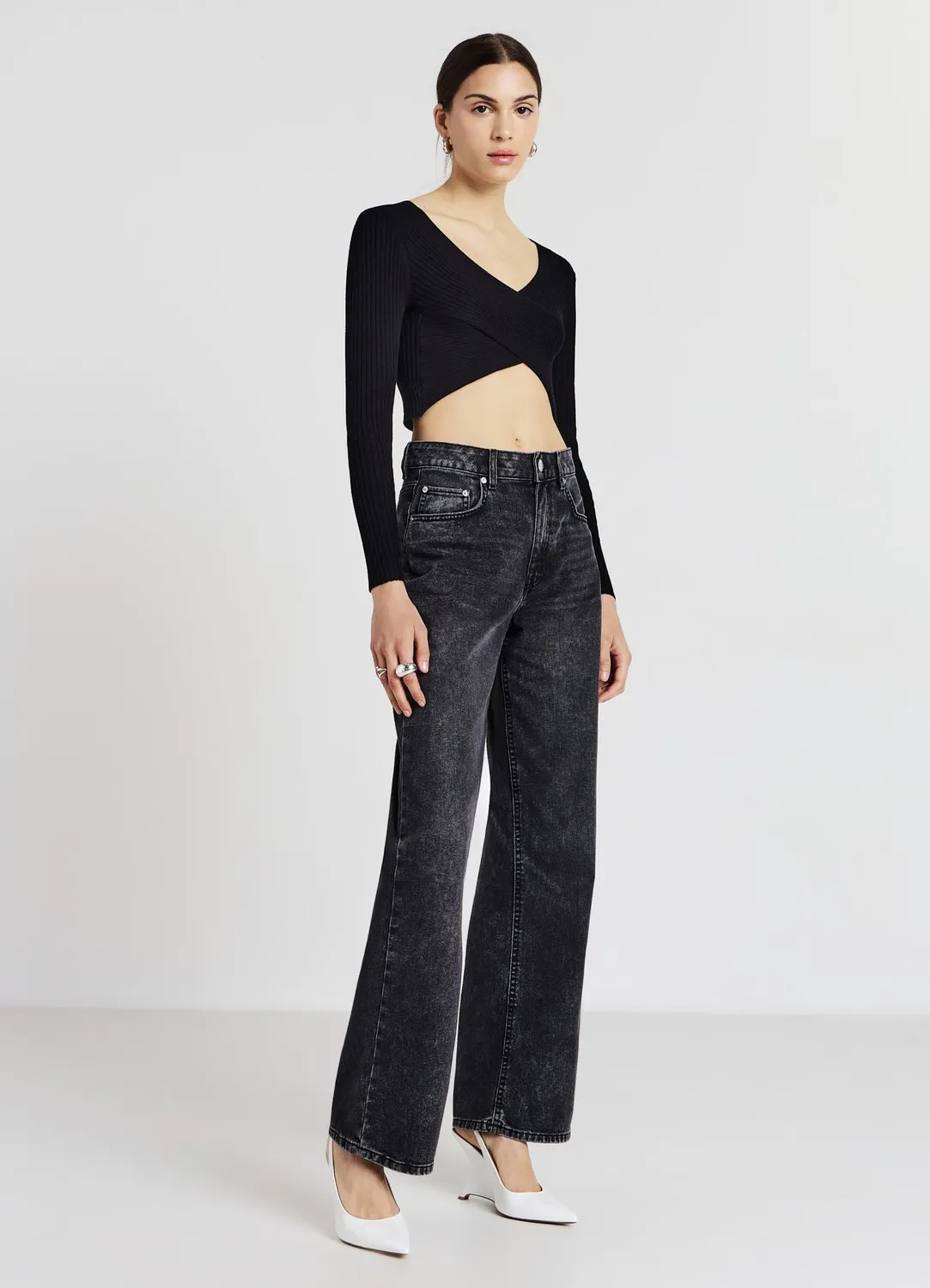 Calliope top croisé côtelé col V femme ajusté