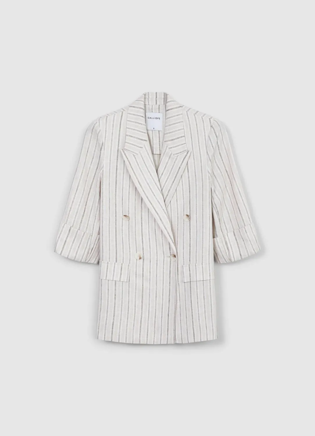 Calliope Blazer Rayé Lin Femme Double-Boutonné