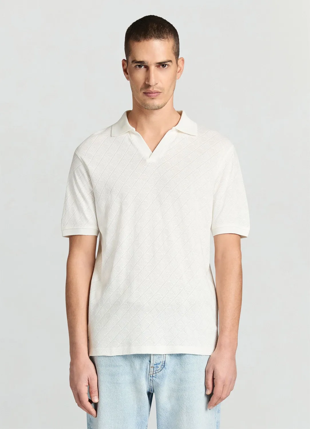Calliope Jacquard Polo homme col V manches courtes
