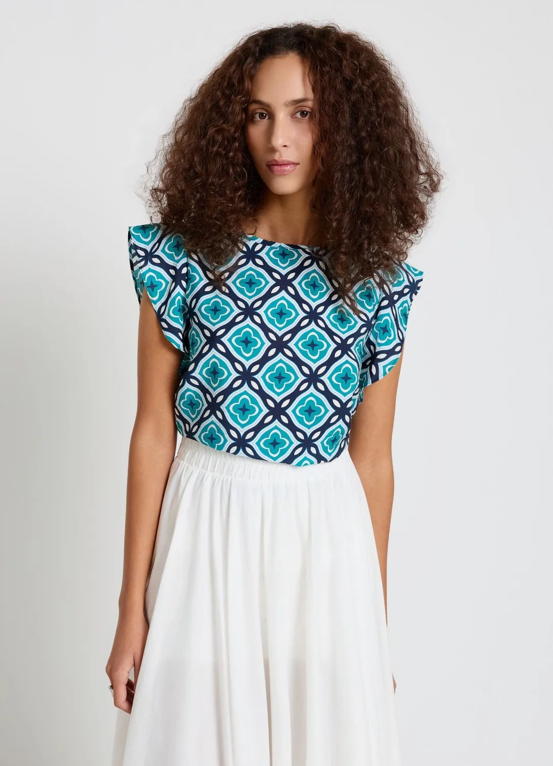 Calliope Blouse Géométrique Volants Femme