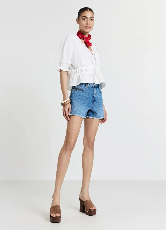 Calliope short mom femme denim effiloché
