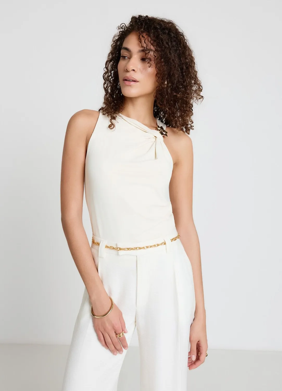 Calliope top drapé femme boucle fleur dorée