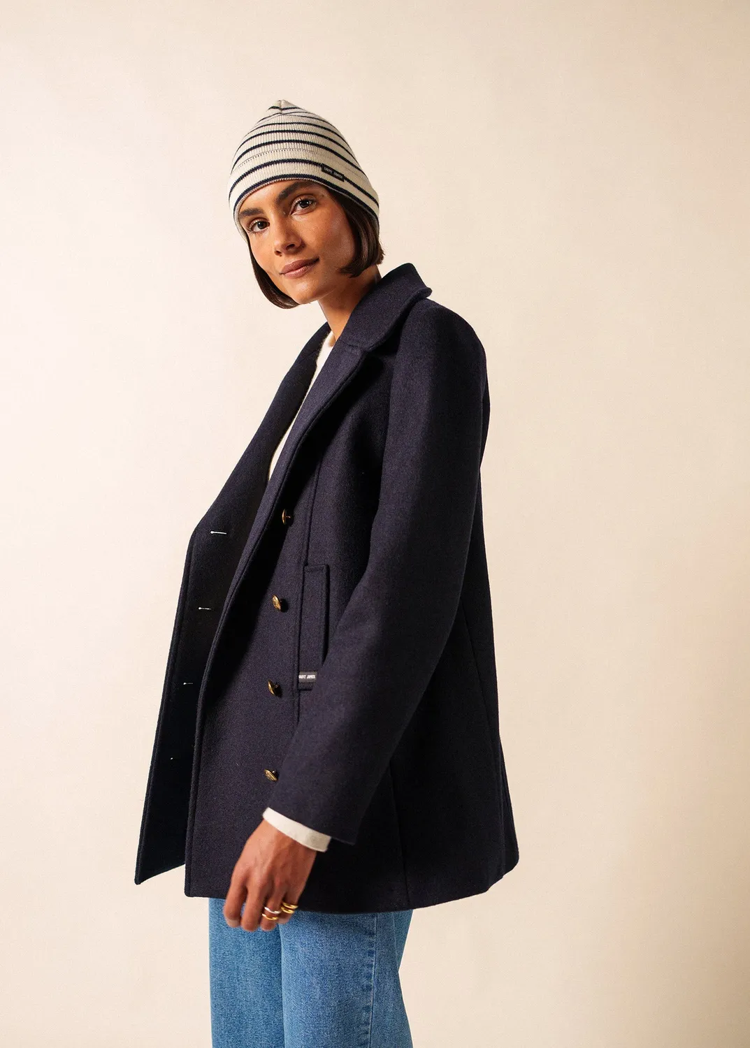 Saint James Bonnet de quart écru marine pure laine