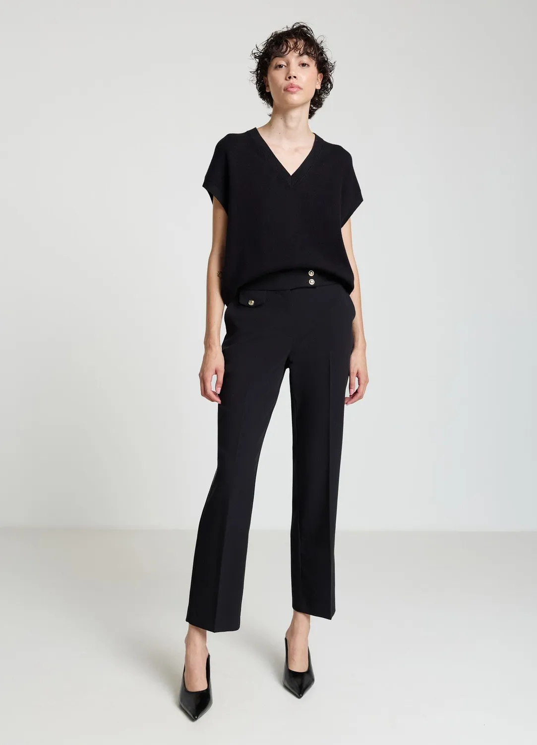Calliope pantalon chino slim femme boutons taille haute