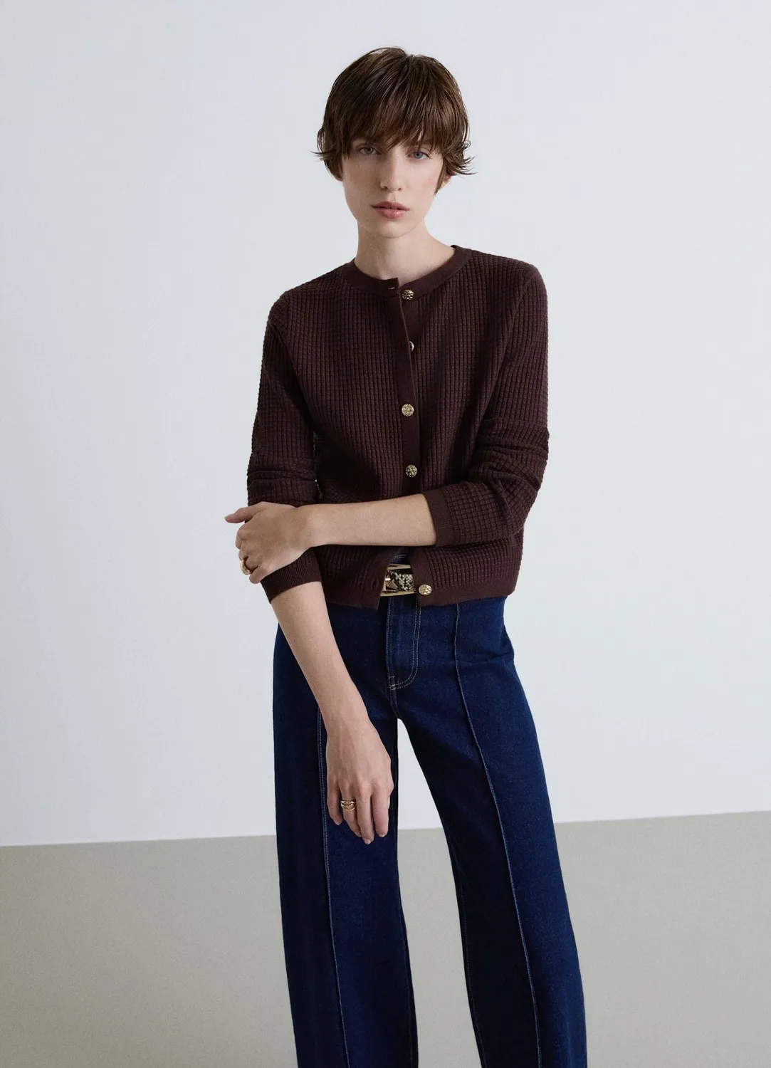 Calliope cardigan femme maille nid d’abeille boutons