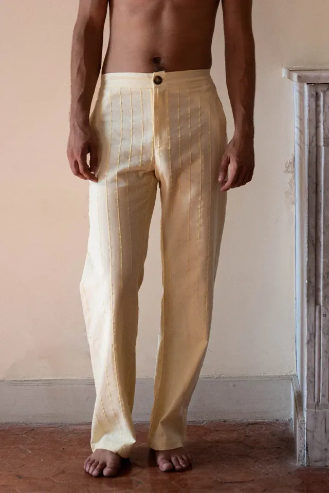 Erevan Capon Crème pantalon jacquard coton