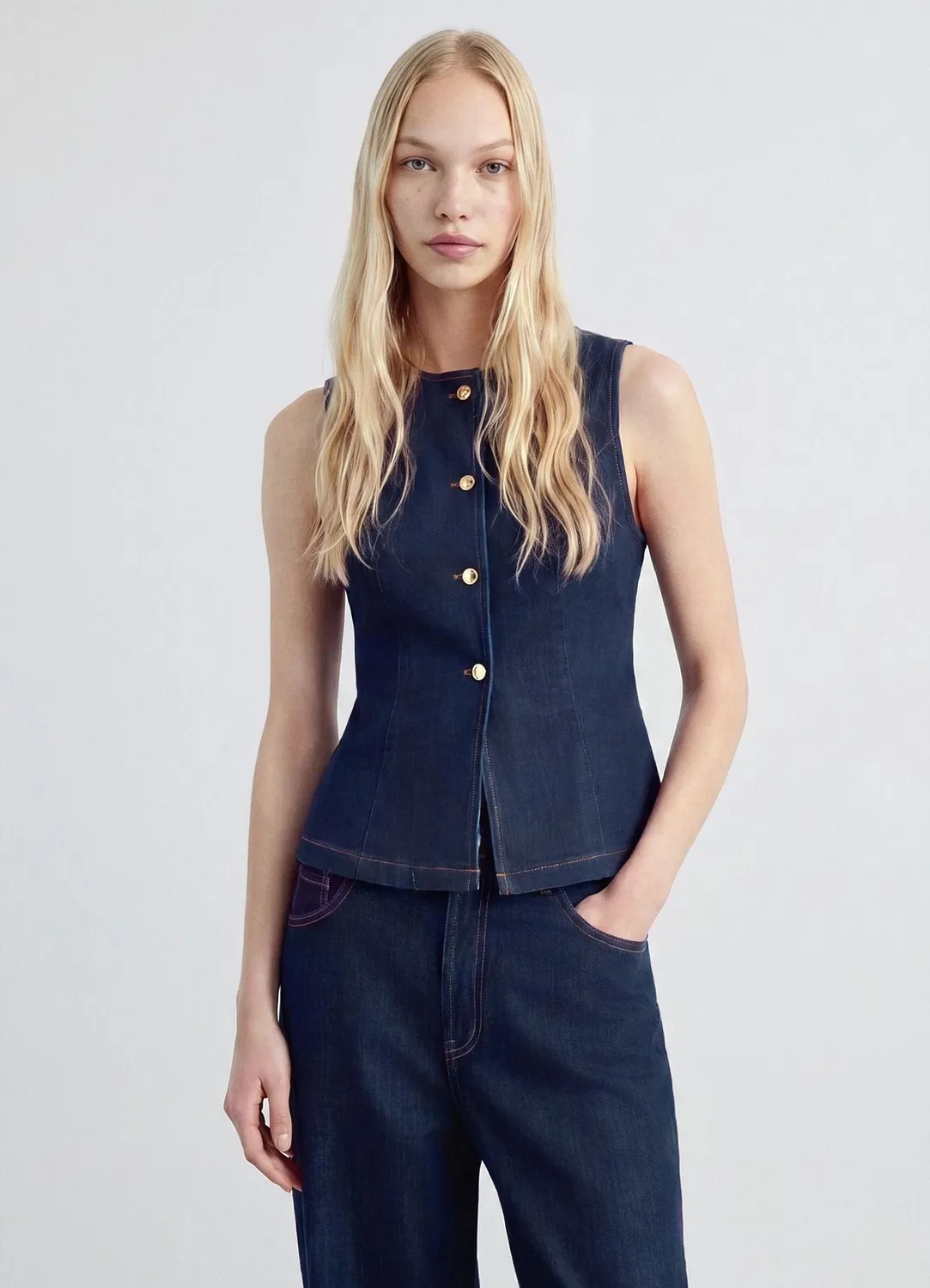 Calliope Gilet denim boutons gilet femme cintré