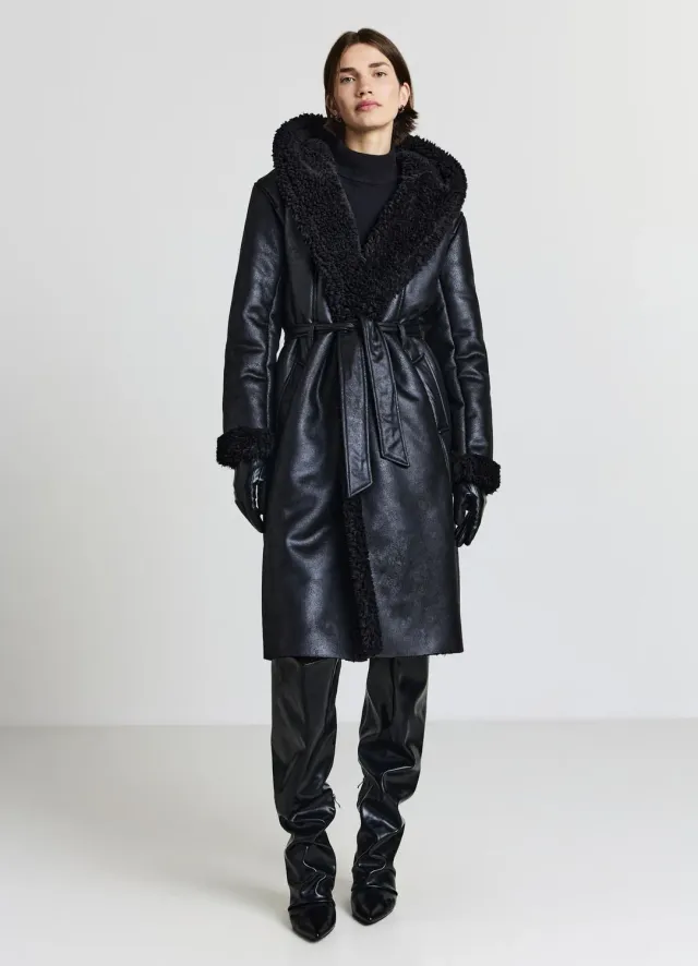 Calliope manteau long femme capuche fourrure