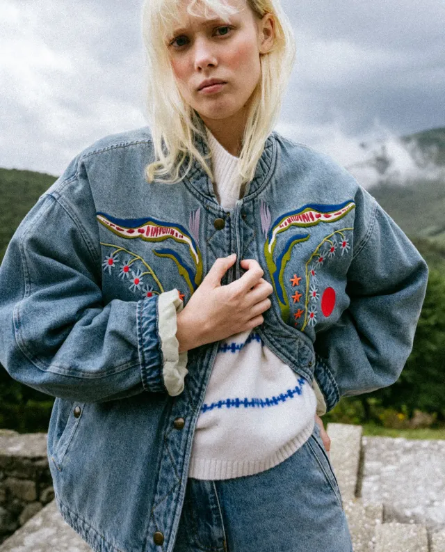 Tinsels Destiny La Vague blouson denim coton brodé
