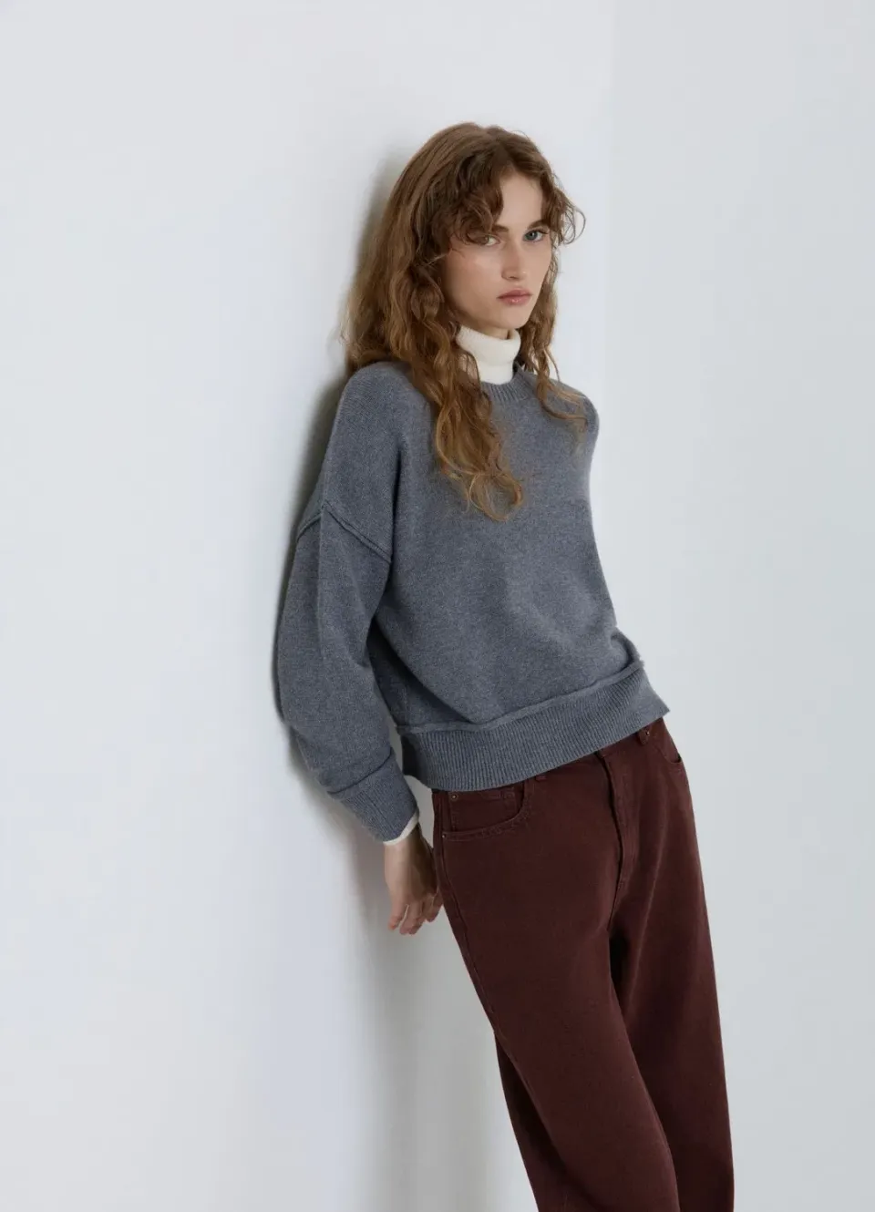 Calliope pull col rond uni femme épaule tombante