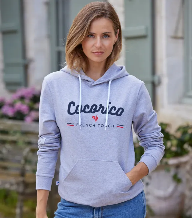 Cocorico French Touch sweat capuche femme gris coton