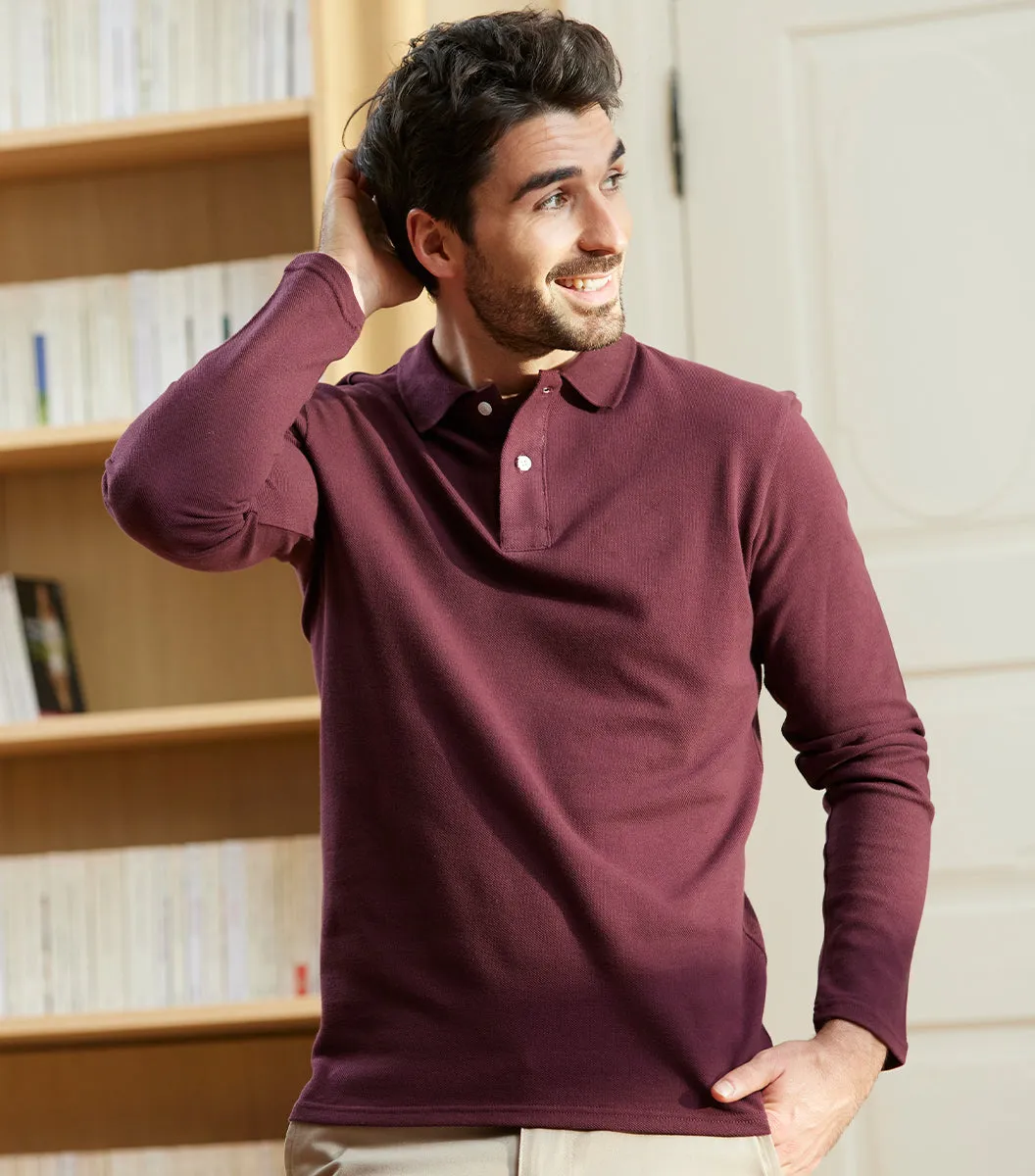 Cocorico Intemporel Polo Homme Manches Longues Bordeaux piqué
