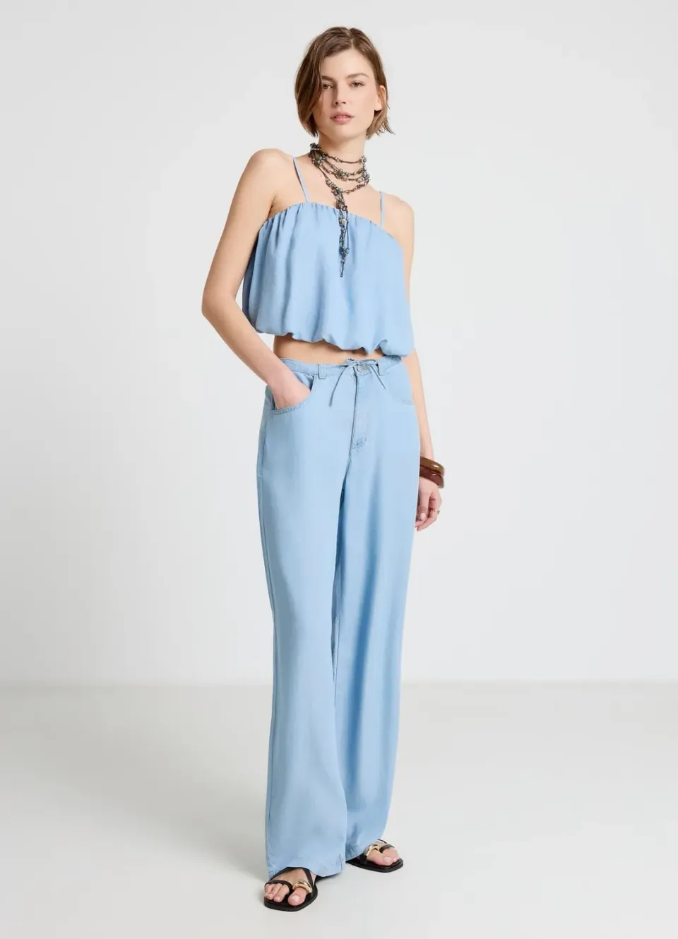 Calliope top ballon bretelles fines femme uni