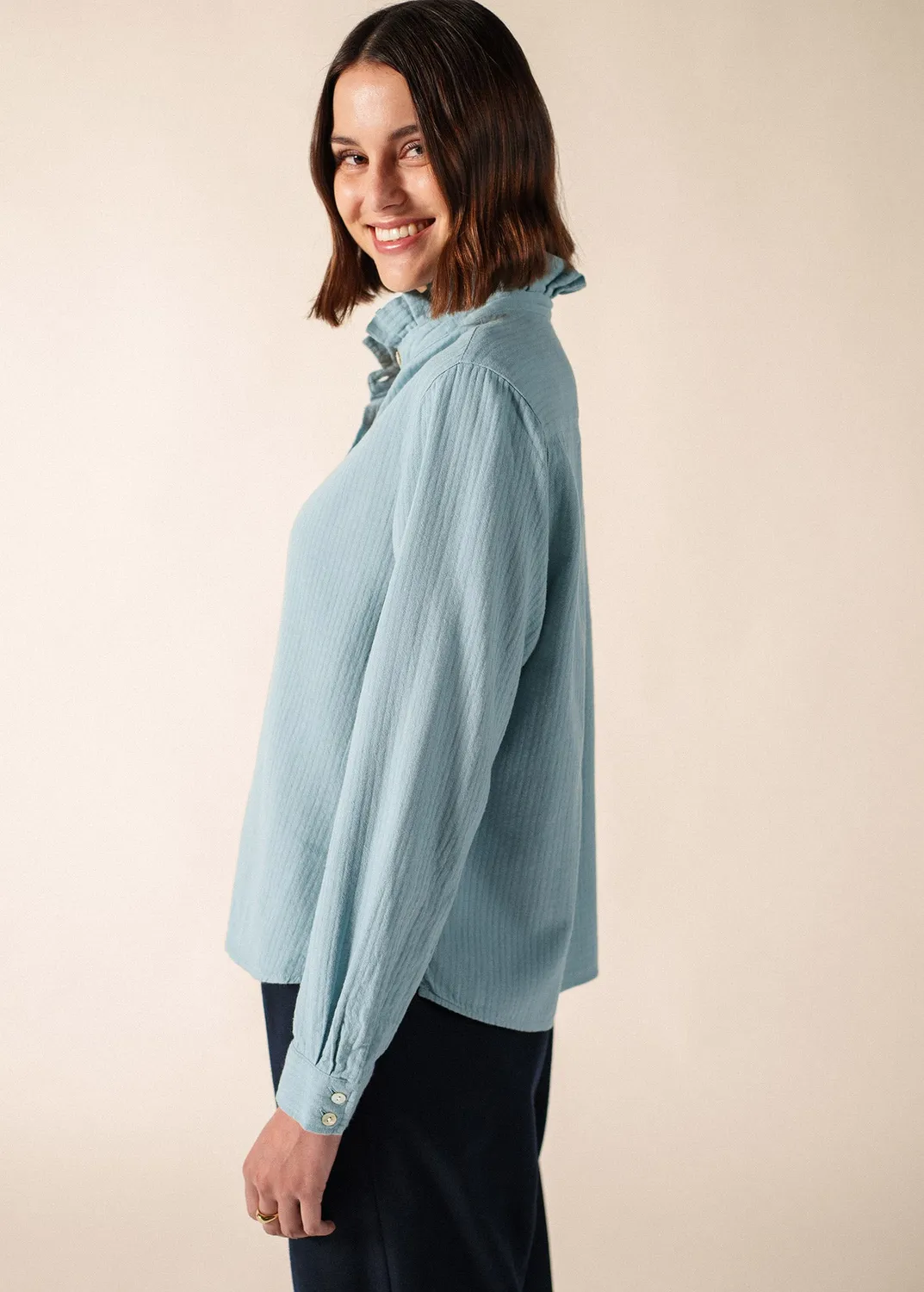 Saint James Lucinda chemise coton céleste col montant