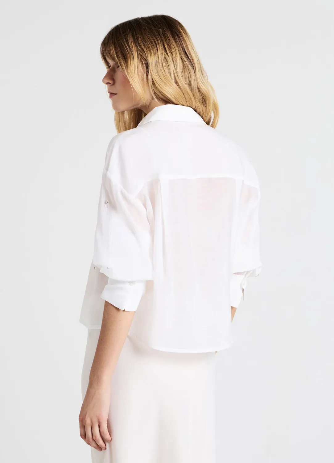 Calliope transparente chemise appliqués boutonnée femme