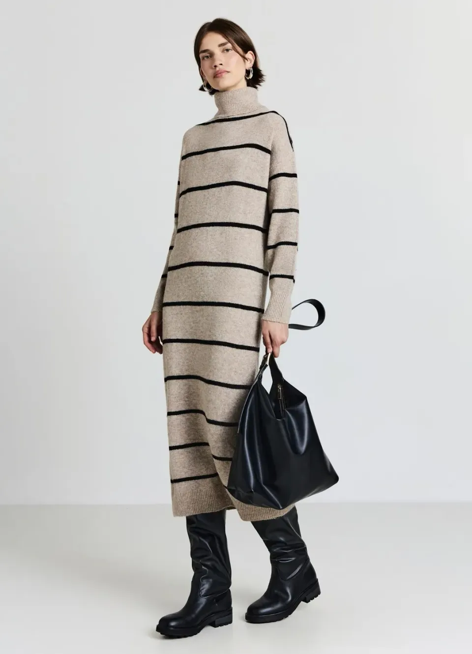 Calliope Robe longue col roulé femme rayée maille