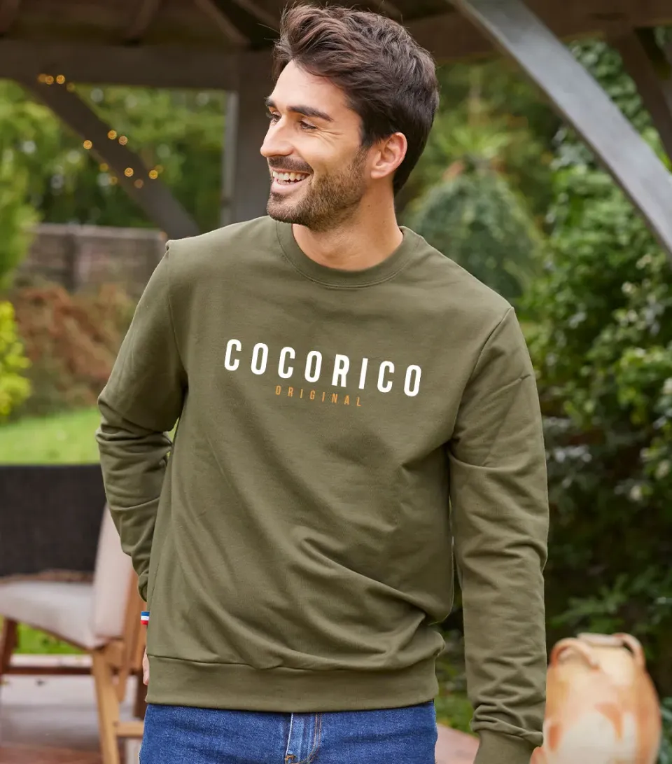 Cocorico Signature sweat homme kaki coton