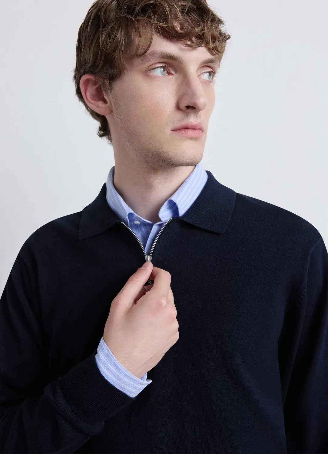 Calliope polo homme manches longues zip coton