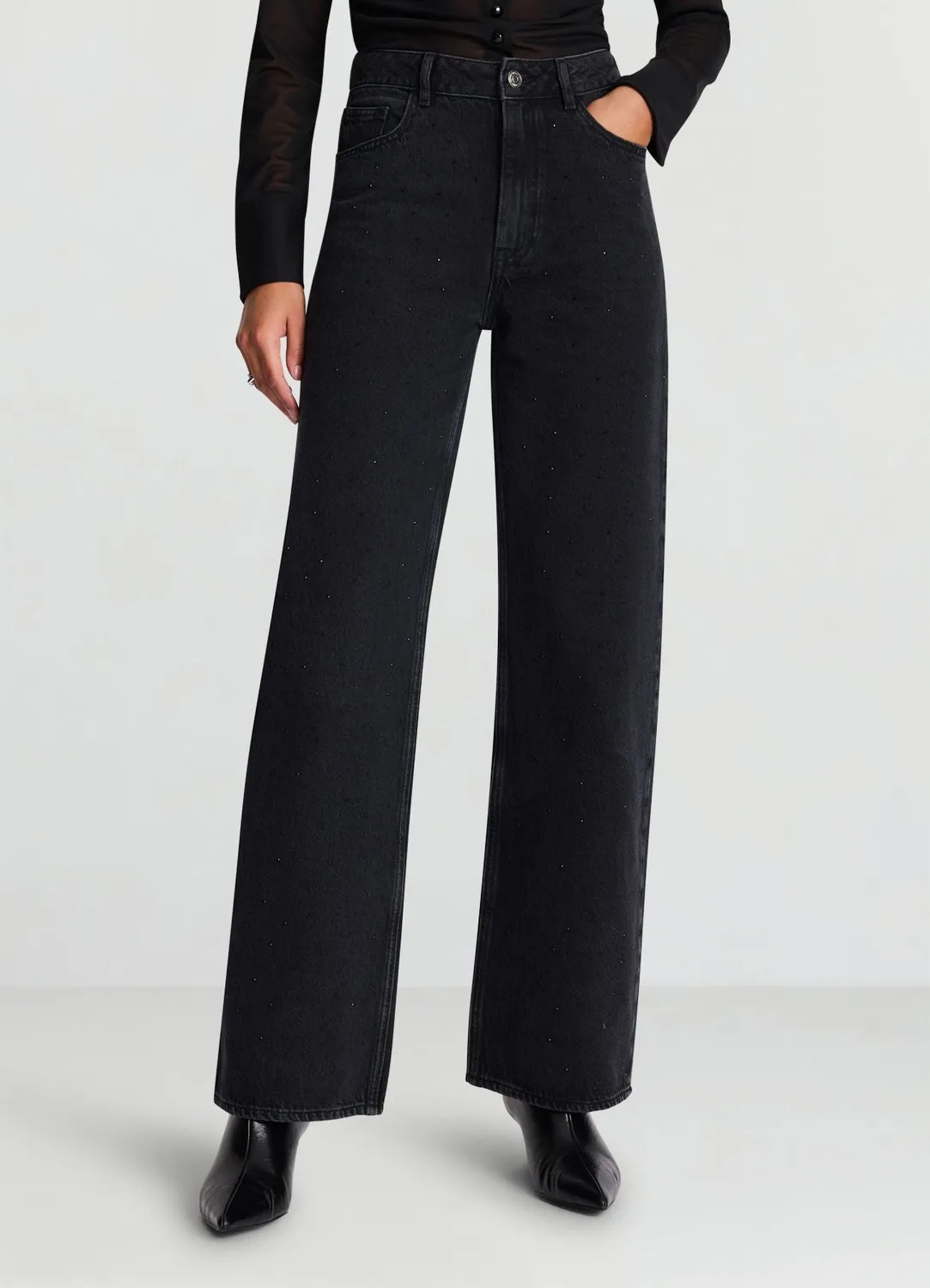 Calliope jean wide leg strass taille moyenne