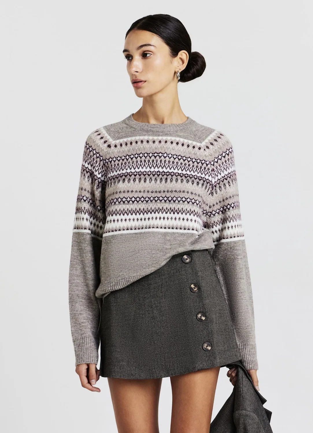 Calliope Pull femme col rond jacquard géométrique