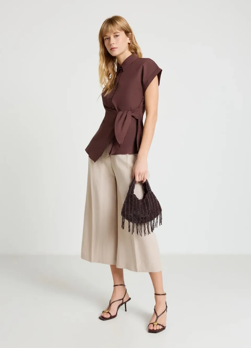 Calliope pantalon palazzo crop femme uni