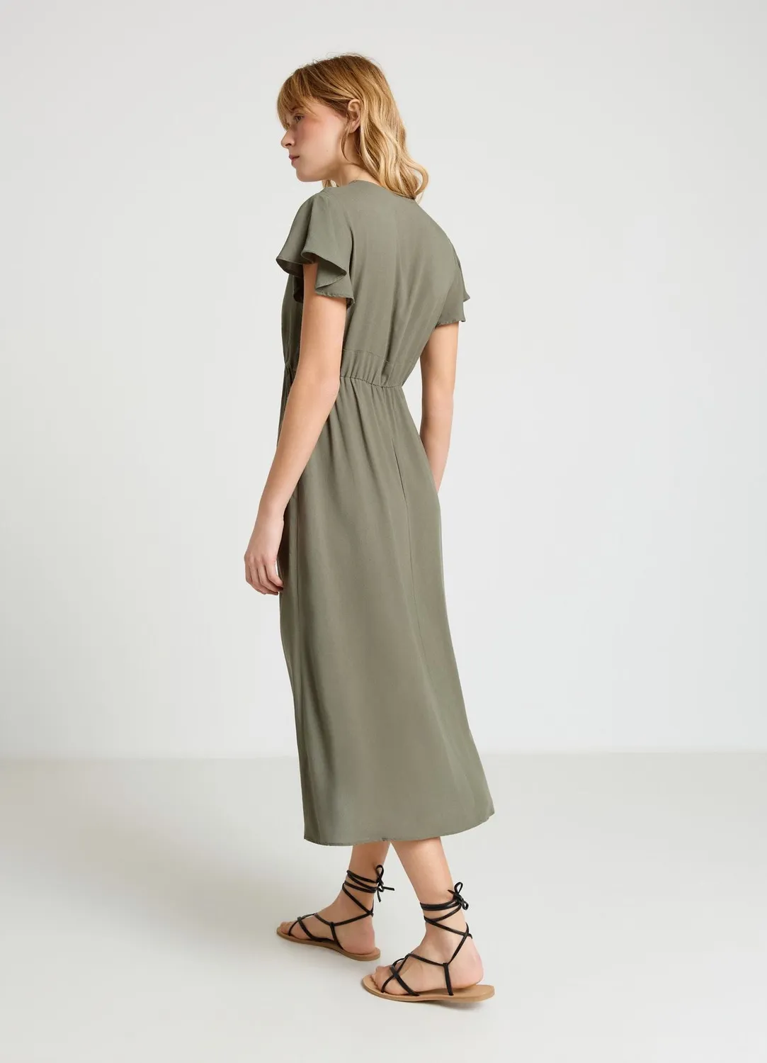 Calliope Atelier Robe femme col V volants évasée