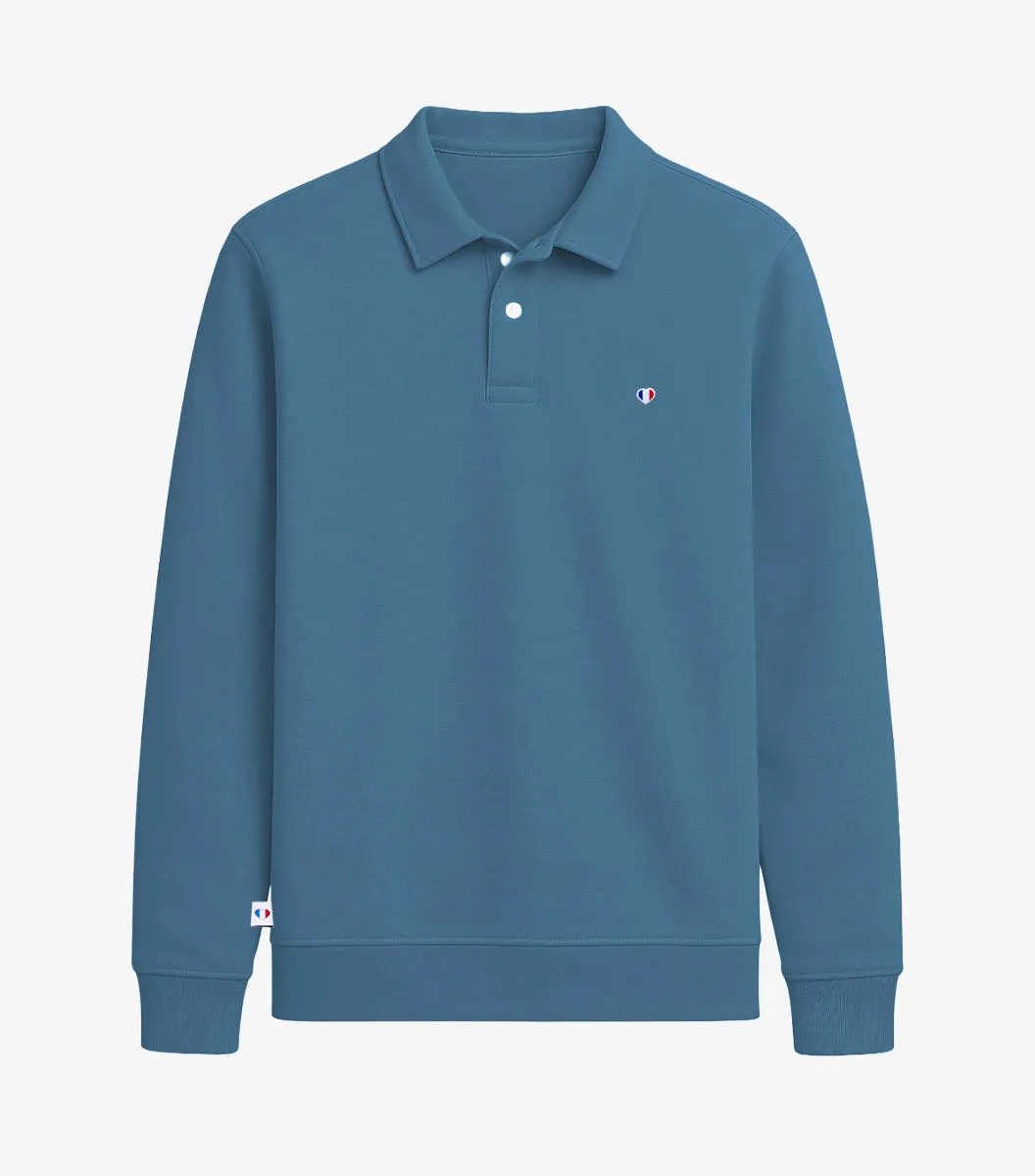 Cocorico Iconique sweat polo homme azur coton
