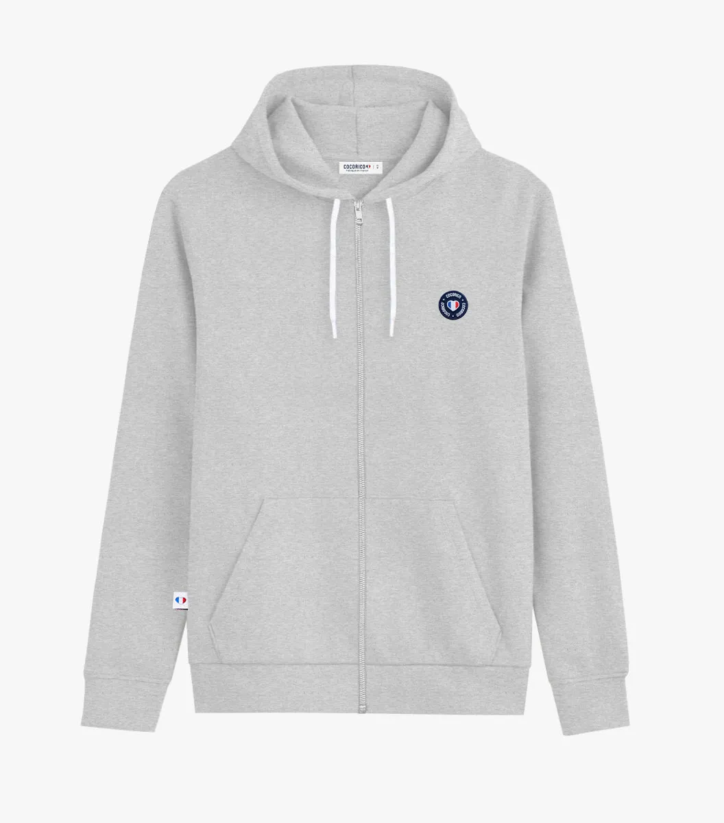 Cocorico Blason sweat zippé homme gris molleton