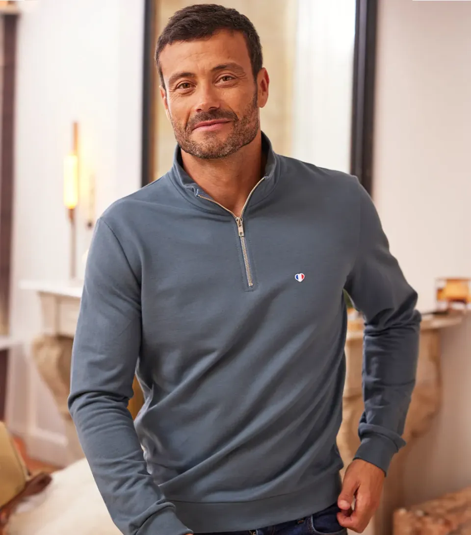 Cocorico Camionneur sweat homme azur coton
