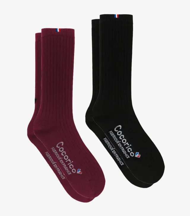 Cocorico Intemporel chaussettes homme laine bordeaux x2