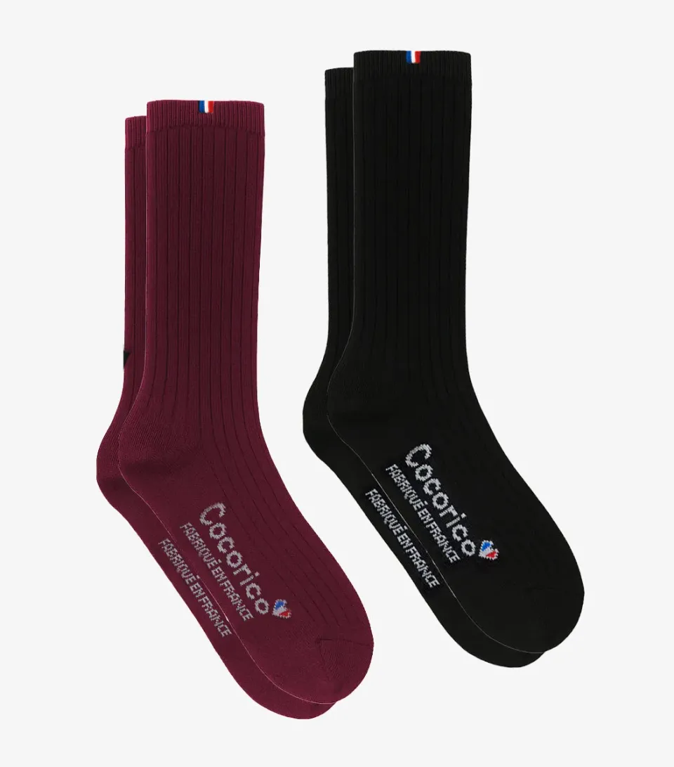 Cocorico Intemporel chaussettes homme laine bordeaux x2