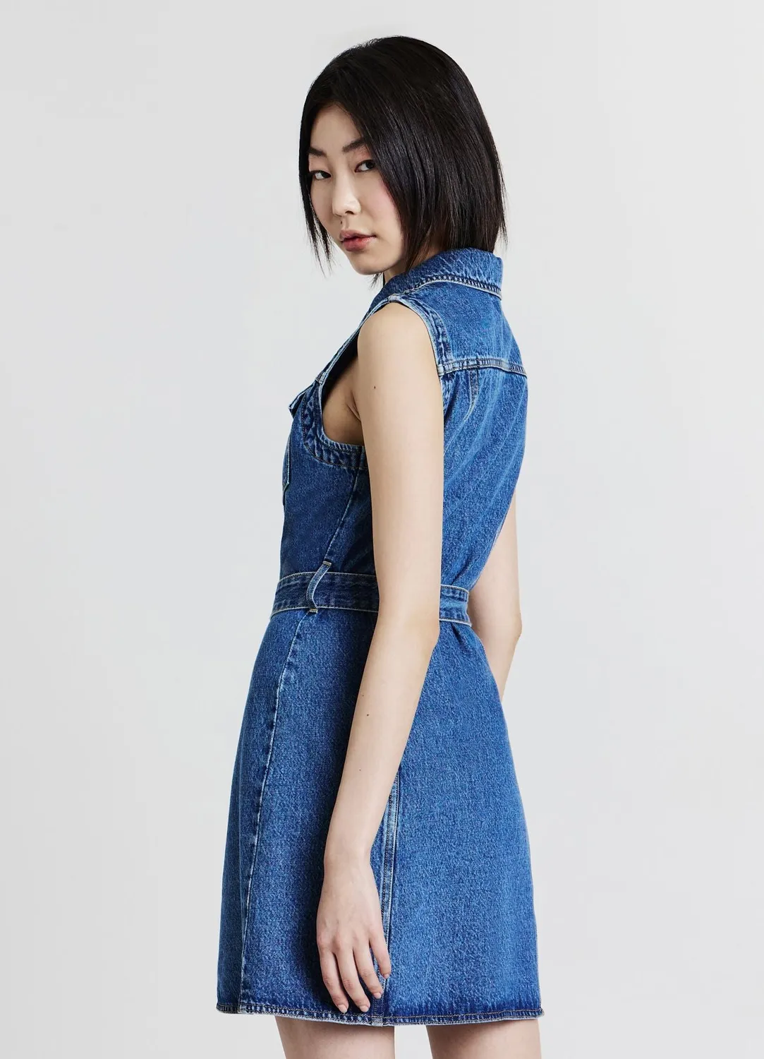 Calliope robe denim sans manches col chemise ceinture