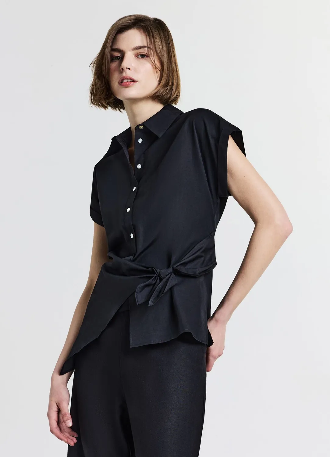 Calliope chemise nœud manches courtes coton