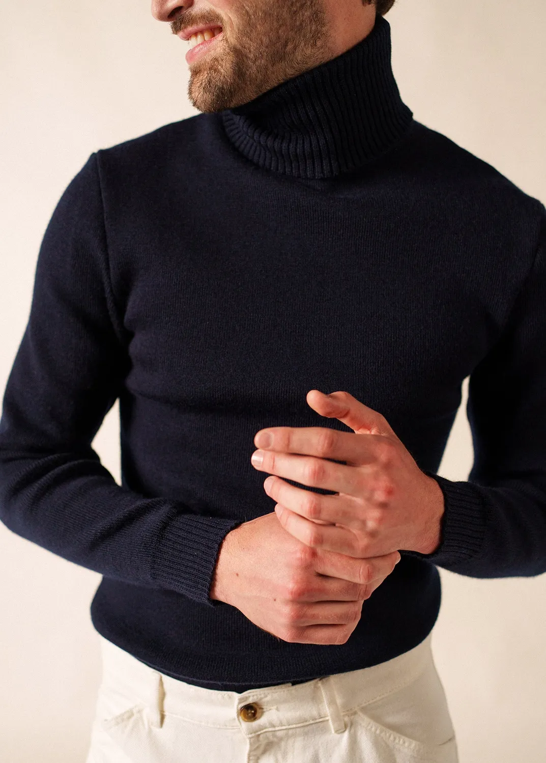 Saint James Pull Col Roulé Marine 100% Laine Marine