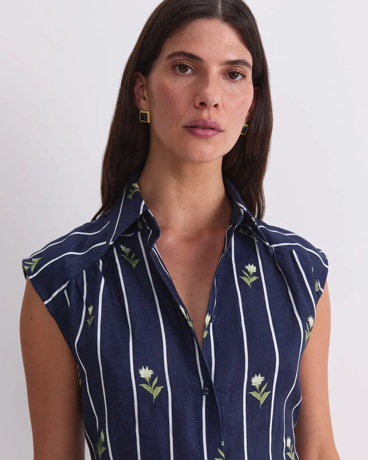 Sportscraft Hampton robe chemise lin midi rayures fleurs