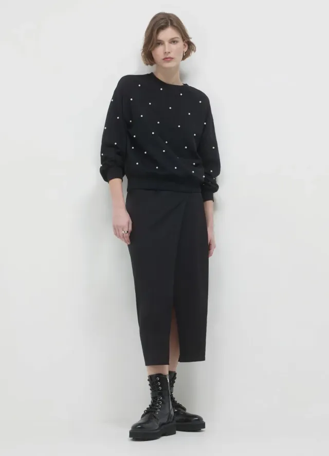 Calliope sweat col rond perles femme coton