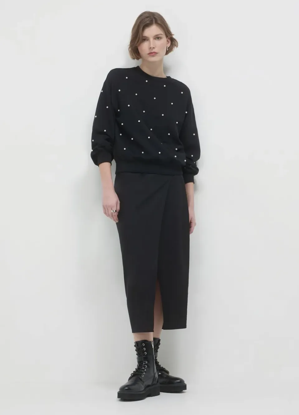 Calliope sweat col rond perles femme coton