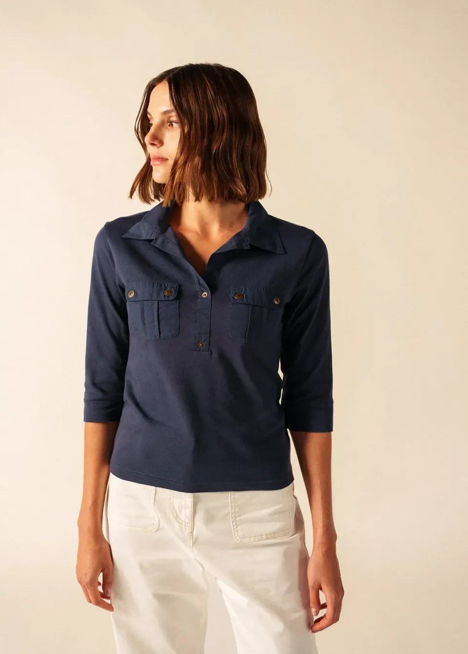 Saint James Oléron polo coton marine femme