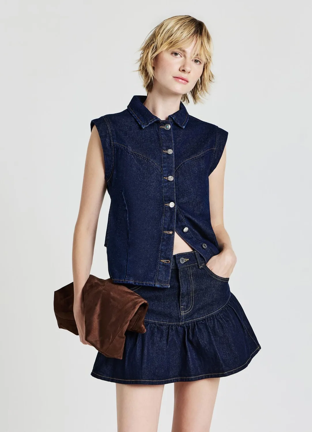 Calliope jupe-short jean femme à volants
