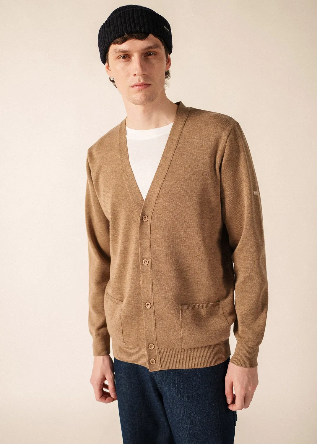Saint James Guingamp gilet beige foncé laine homme